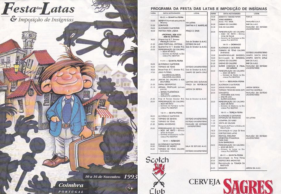 Poster and programme of the Festa das Latas e Imposição de Insígnias, 10 to 16 November 1993.